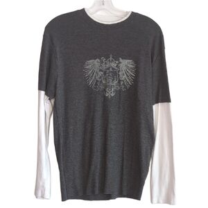 Vintage Brody Men's Extra Large Grey White Layered Look Long‎ Sleeve Tee Shirt